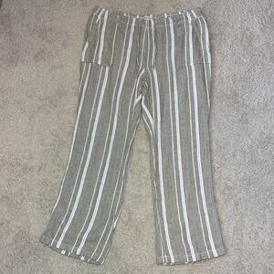 Alexander Jordan Tan and White Striped Pull On Linen Pants Women's XL